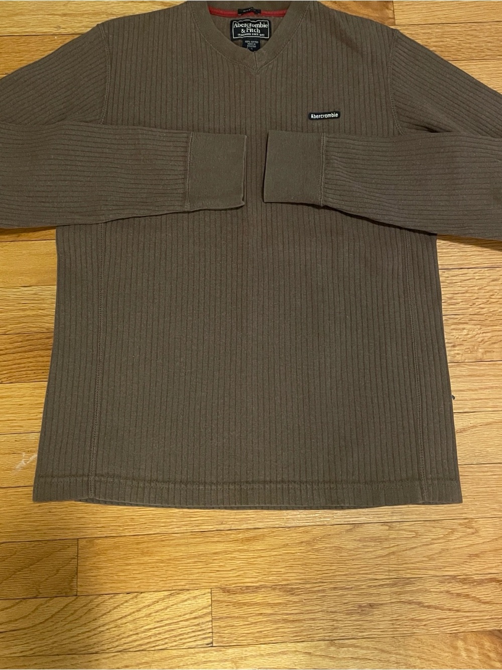 Y2K Abercrombie & Fitch Men's Brown Ribbed Crewneck Sweater